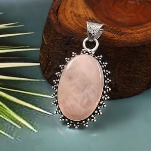 Pendentif en quartz rose, Pendentif fait main, Pendentif pour femme, Pendentif en argent sterling 925, Quartz rose rose, Cadeau pour elle, Cadeau d&#39;anniversaire