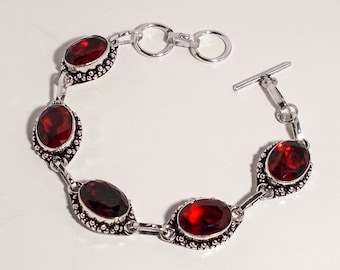 Garnet Bracelet,Red Garnet Bracelet,Handmade Bracelet,925 Sterling Silver Bracelet,Gift For Her/Him,Birthday Gift