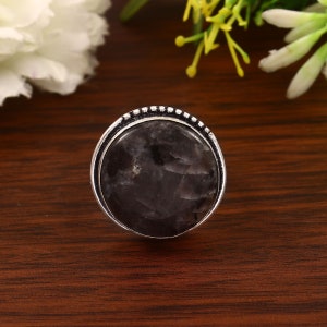 Natural Larvikite Ring,Statement Ring,Handmade Ring,Black Gamestone Ring,925 Sterling Silver Ring, Gift For Her,Women Jewelry,Christmas Gift