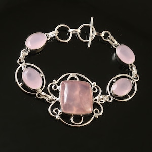 Rose Quartz Bracelet,Handmade Bracelet,Pink Gemstone Bracelet,925 Sterling Silver,Adjustable Bracelet Gift For Her/Him,Pink Rose Quartz
