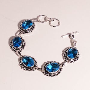 Blue Topaz Bracelet, Bracelet,925 Sterling Silver, Topaz Jewelery,Anniversary Gift, Birthday Gift, Gift For Her