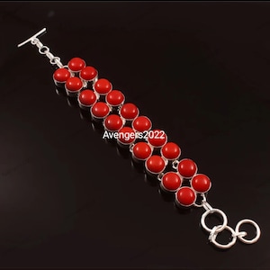 Coral Bracelet  Natural Coral Bracelet  Handmade Bracelet  Gemstone Bracelet  925 Sterling Silver Bracelet  Gift For Her / Him