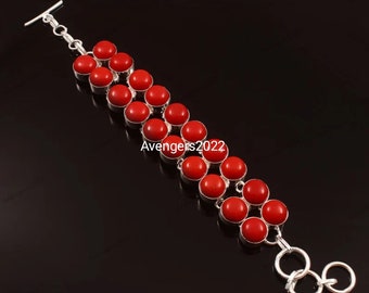 Coral Bracelet  Natural Coral Bracelet  Handmade Bracelet  Gemstone Bracelet  925 Sterling Silver Bracelet  Gift For Her / Him
