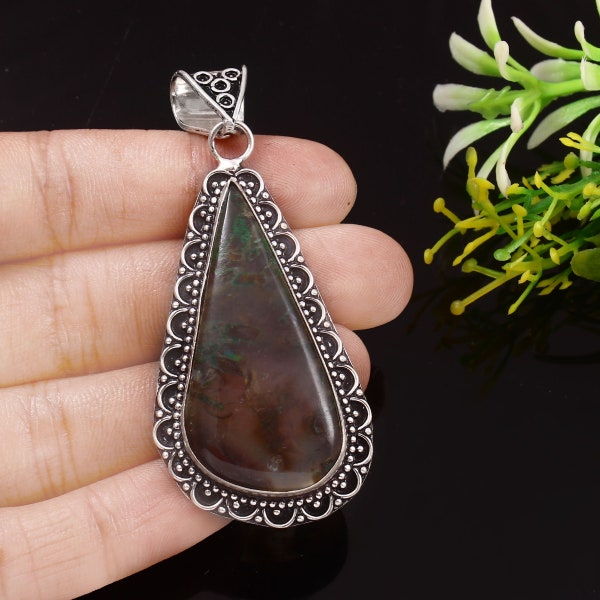 Moss Agate Pendant  Gemstone Pendant  Handmade Pendant 925 Sterling Silver Pendant  Gift For Her Anniversary Gift