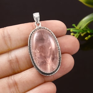 Rose Quartz Pendant, Handmade Pendant,Pendant For Women, 925 Sterling Silver Pendant,Pink Rose Quartz, Gift For Her, Birthday Gift