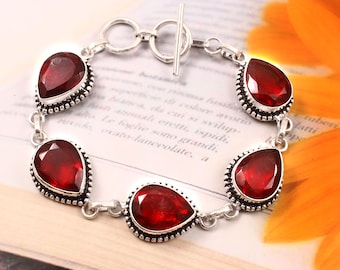Garnet Bracelet,Handmade Bracelet,Red Garnet Bracelet,925 Sterling Silver Bracelet,Bracelet,Gift For Her/Him, Birthday Gift,Anniversary Gift
