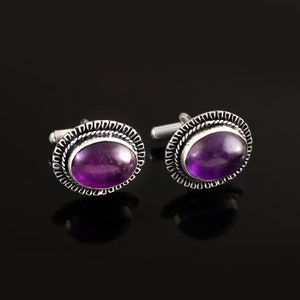Amethyst Gemstone Cufflinks,Wedding Cufflinks,925 Sterling Silver Jewelry, Handmade Men&#39;s Cufflinks,Gift For Love/Father,Shirt Cufflinks