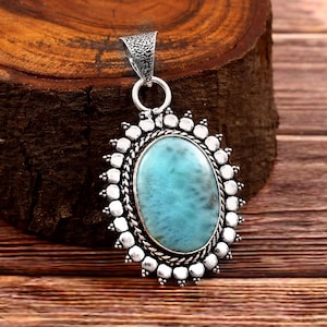 Larimar Pendant Handmade Pendant Necklace 925 Sterling Silver pendant Gift For Her Gift For Her/Him Birthday Gift Blue Larimar