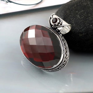 Big Garnet pendant,Red Gemstone Pendant,Handmade Pendant,Necklace,925 Sterling Silver Pendant,Gift For Her,Women Jewelry,Anniversary Gift