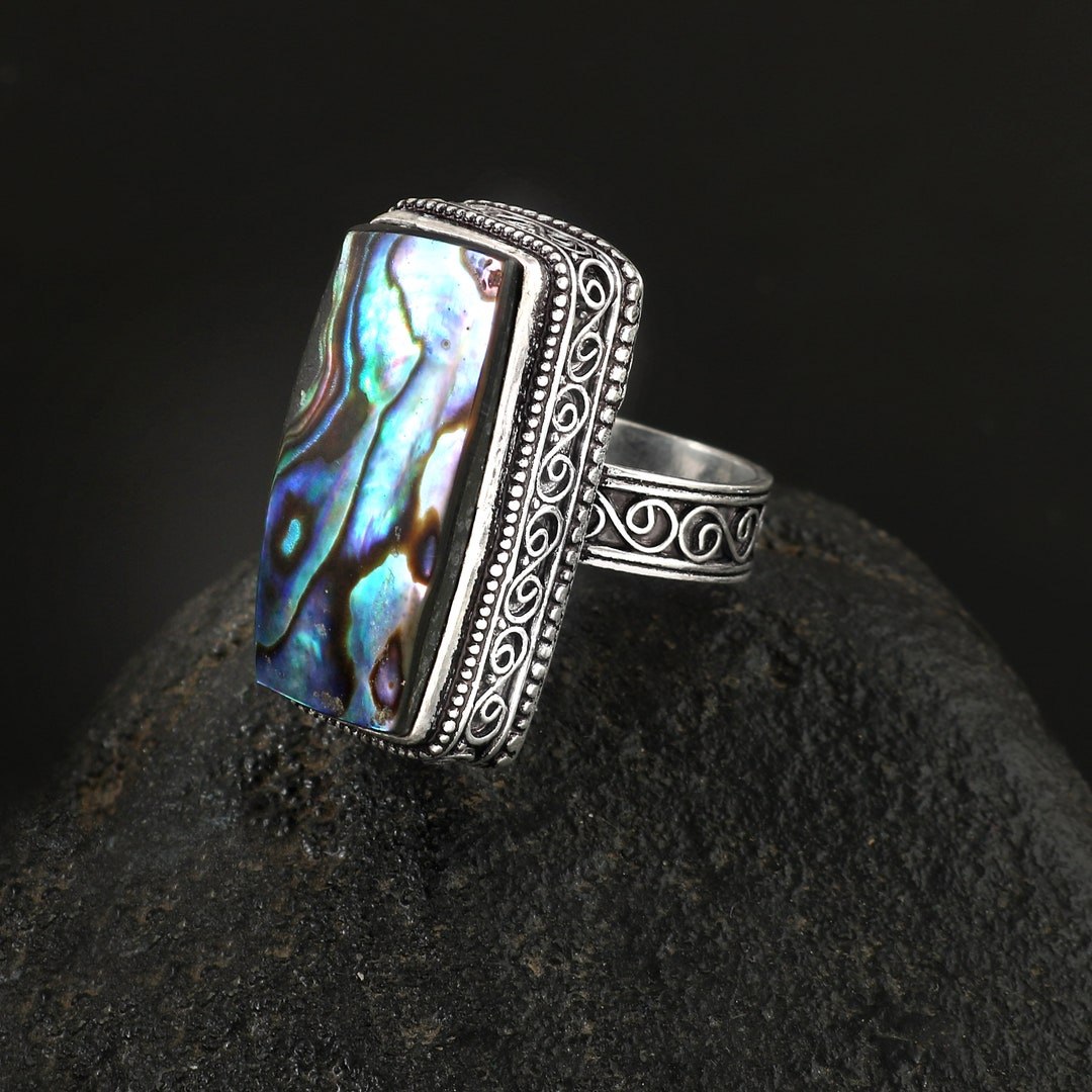 Abalone Shell Ring,blue Abalone Shell Ring,handmade Ring,statement Ring ...