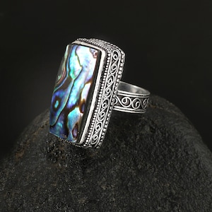 Abalone Shell Ring, Blauwe Abalone Shell Ring, Handgemaakte Ring, Statement Ring, 925 Sterling Zilveren Ring, Cadeau voor haar, Verjaardagscadeau, Zilveren Ring