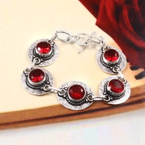 Garnet Bracelet,Red Garnet Bracelet,Handmade Bracelet,925 Sterling Silver Bracelet,Gift For Her/Him,Birthday Gift