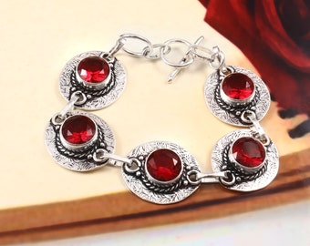 Garnet Bracelet,Red Garnet Bracelet,Handmade Bracelet,925 Sterling Silver Bracelet,Gift For Her/Him,Birthday Gift