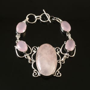 Rose Quartz Bracelet,Handmade Bracelet,Pink Gemstone Bracelet,925 Sterling Silver,Adjustable Bracelet Gift For Her/Him,Pink Rose Quartz