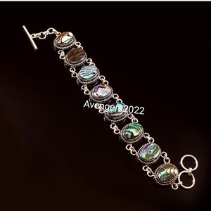 Natural Abalone Shell Bracelet,Handmade Bracelet, Blue Gemstone Bracelet,925 Sterling Silver Bracelet,Gift For Her/Him,Anniversary Gift