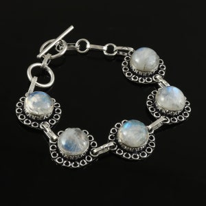 Natural Moonstone Bracelet,Moonstone Gemstone Bracelet,Handmade Bracelet,925 Sterling Silver Bracelet,Gift For Her/Him,Anniversary Gift