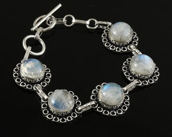 Natural Moonstone Bracelet,Moonstone Gemstone Bracelet,Handmade Bracelet,925 Sterling Silver Bracelet,Gift For Her/Him,Anniversary Gift