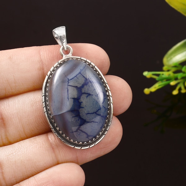 Natural Blue Solar Quartz Pendant,925 Sterling Silver Pendant,Rainbow Solar Quartz, Gemstone Pendant,Handmade Quartz Jewelry,Gift For Her