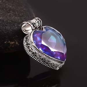 Bi-Color Tourmaline Pendant  Handmade Pendant Heart Shape Gemstone Pendant 925 Sterling Silver Pendant  Gift For Her / Him  Anniversary Gift