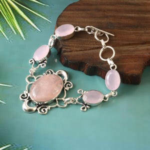 Rose Quartz Bracelet,Handmade Bracelet,Pink Gemstone Bracelet,925 Sterling Silver,Adjustable Bracelet Gift For Her/Him,Pink Rose Quartz