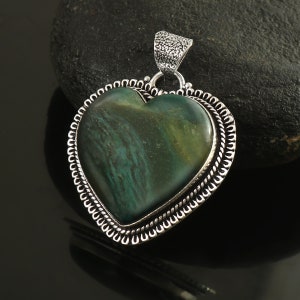 Natural Aventurine Pendant,Handmade Pendant,925 Sterling Silver Pendant,Necklace,Heart Shape Gemstone Pendant,Gift For Her,Anniversary Gift
