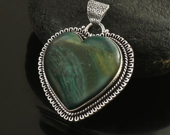 Natürlicher Aventurin Anhänger, handgemachter Anhänger, 925 Sterling Silber Anhänger, Halskette, Herzform Edelstein Anhänger, Geschenk für sie, Jubiläumsgeschenk