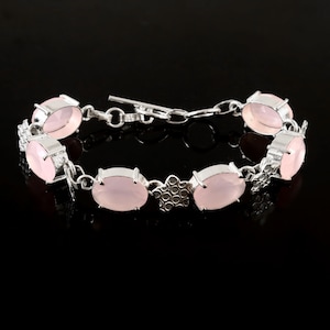 Rose Quartz Bracelet,Handmade Bracelet,Pink Gemstone Bracelet,925 Sterling Silver,Adjustable Bracelet Gift For Her/Him,Pink Rose Quartz