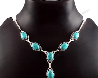Blue Turquoise Necklace,Handmade Necklace,Gemstone Necklace,925 Sterling Silver Necklace,Gift For Her, Women Necklace,Anniversary Gift