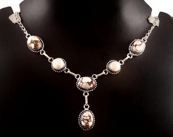 Collar de caballo salvaje/perla, hecho a mano, con piedras preciosas, de plata de ley 925, ideal para ella, para mujer, de aniversario.