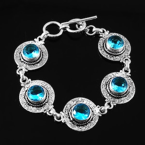 Blue Topaz Bracelet,Handmade Bracelet,925 Sterling Silver Bracelet,Topaz Bracelet, Topaz Jewelry,Gift For Her,Women Jewelry,Anniversary Gift