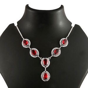 Garnet necklace,six oval garnet necklace, handmade necklace,925 sterling silver, gift for her, women jewelry