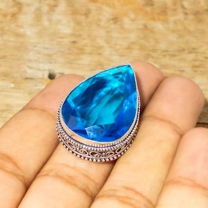 Anello con topazio blu,Anello di dichiarazione,Anello fatto a mano,Anello con pietra preziosa blu,Anello in argento sterling 925,Regalo per lei,Regalo di compleanno, Regalo di anniversario