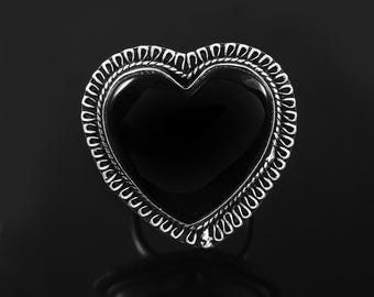 Black Onyx Ring,Statement Ring,Handmade Ring,Black Heart Gamestone Ring,925 Sterling Silver Ring,Gift For Her,Women Jewelry,Christmas Gift