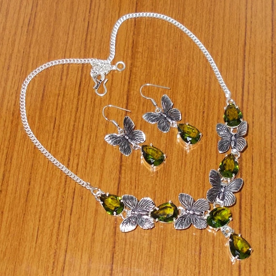 Peridot Necklace Set  Green Peridot Necklace  Handmade Necklace Set  925 Sterling Silver Necklace Earring  Set Gift For Her Women Jewelry