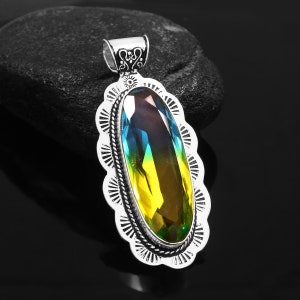 Bi-Color Tourmaline Pendant  Handmade Pendant Long Gemstone Pendant  925 Sterling Silver Pendant  Gift For Her / Him  Anniversary Gift