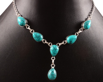 Blue Turquoise Necklace,Handmade Necklace,Gemstone Necklace,925 Sterling Silver Necklace,Gift For Her, Women Necklace,Anniversary Gift