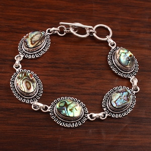 Abalone Shell Bracelet,Handmade Bracelet, Blue Gemstone Bracelet,925 Sterling Silver Bracelet,Gift For Her/Him,Anniversary Gift