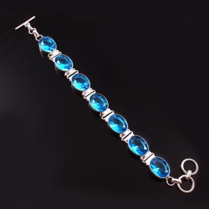 Blue Topaz Bracelet, Handmade Bracelet, 925 Sterling Silver Bracelet, Topaz Jewelery,Anniversary Gift, Birthday Gift, Gift For Her/Him