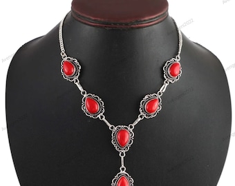 Coral Necklace, Handmade Necklace,Red Coral Necklace, Natural Coral, Gift For Her, Anniversary Gift, 925 Sterling Silver Necklace