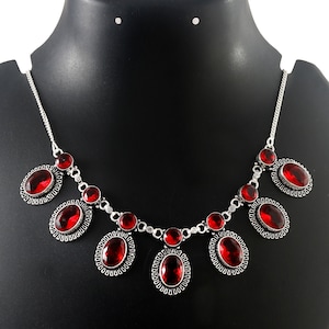 Garnet necklace,red garnet necklace, handmade necklace,925 sterling silver,vintage necklace, gift for her, women jewelry,birthday gift