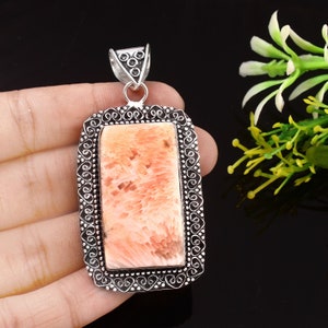 Natural Pink Scolecite Gemstone Pendant, 925 Sterling Silver Pendant, Handmade Necklace Pendant, Beautiful Stone Pendant, Scolecite Jewelry