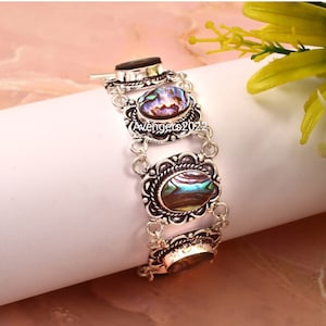 Natural Abalone Shell Bracelet,Handmade Bracelet, Blue Gemstone Bracelet,925 Sterling Silver Bracelet,Gift For Her/Him,Anniversary Gift