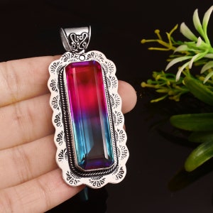 Bi-Color Tourmaline Pendant  Handmade Pendant Long Gemstone Pendant  925 Sterling Silver Pendant  Gift For Her / Him  Anniversary Gift