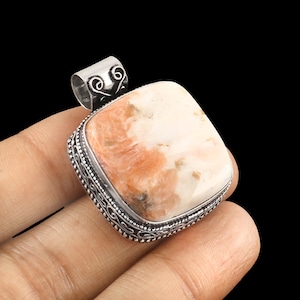 Natural Pink Scolecite Gemstone Pendant, 925 Sterling Silver Pendant, Handmade Necklace Pendant, Beautiful Stone Pendant, Scolecite Jewelry