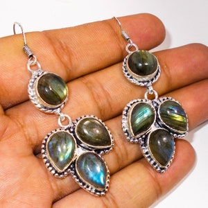 Labradorietoorbel, handgemaakte oorbel, blauwe labradoriet, cadeau voor haar, 925 sterlingzilveren oorbel, natuurlijke gamestone