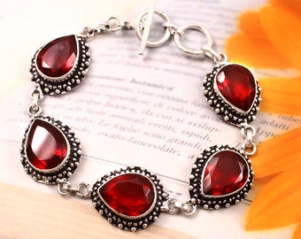 Garnet Bracelet,Handmade Bracelet,Red Garnet Bracelet,925 Sterling Silver Bracelet,Bracelet,Gift For Her/Him, Birthday Gift,Anniversary Gift