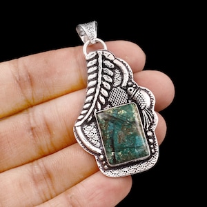 Chrysocolla Pendant 925 Sterling Silver Pendant Chrysocolla Gemstone Pendant Handmade Silver Jewelry Chrysocolla Silver Pendant For Necklace