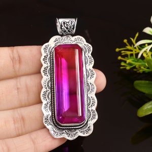 Bi-Color Tourmaline Pendant  Handmade Pendant Long Gemstone Pendant  925 Sterling Silver Pendant  Gift For Her / Him  Anniversary Gift