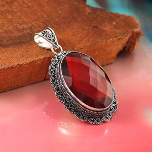 Garnet Cut pendant,Red Gemstone Pendant,Handmade Pendant,Necklace,925 Sterling Silver Pendant,Gift For Her,Women Jewelry,Anniversary Gift