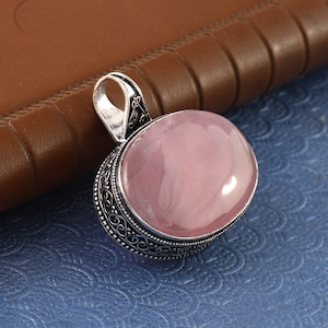 Rose Quartz Pendant, Handmade Pendant,Pendant For Women, 925 Sterling Silver Pendant,Pink Rose Quartz, Gift For Her, Birthday Gift